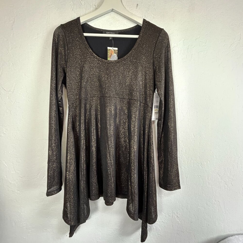 Karen Kane Womens Winter Metallic Handkerchief Tunic Top Medium Black New $89